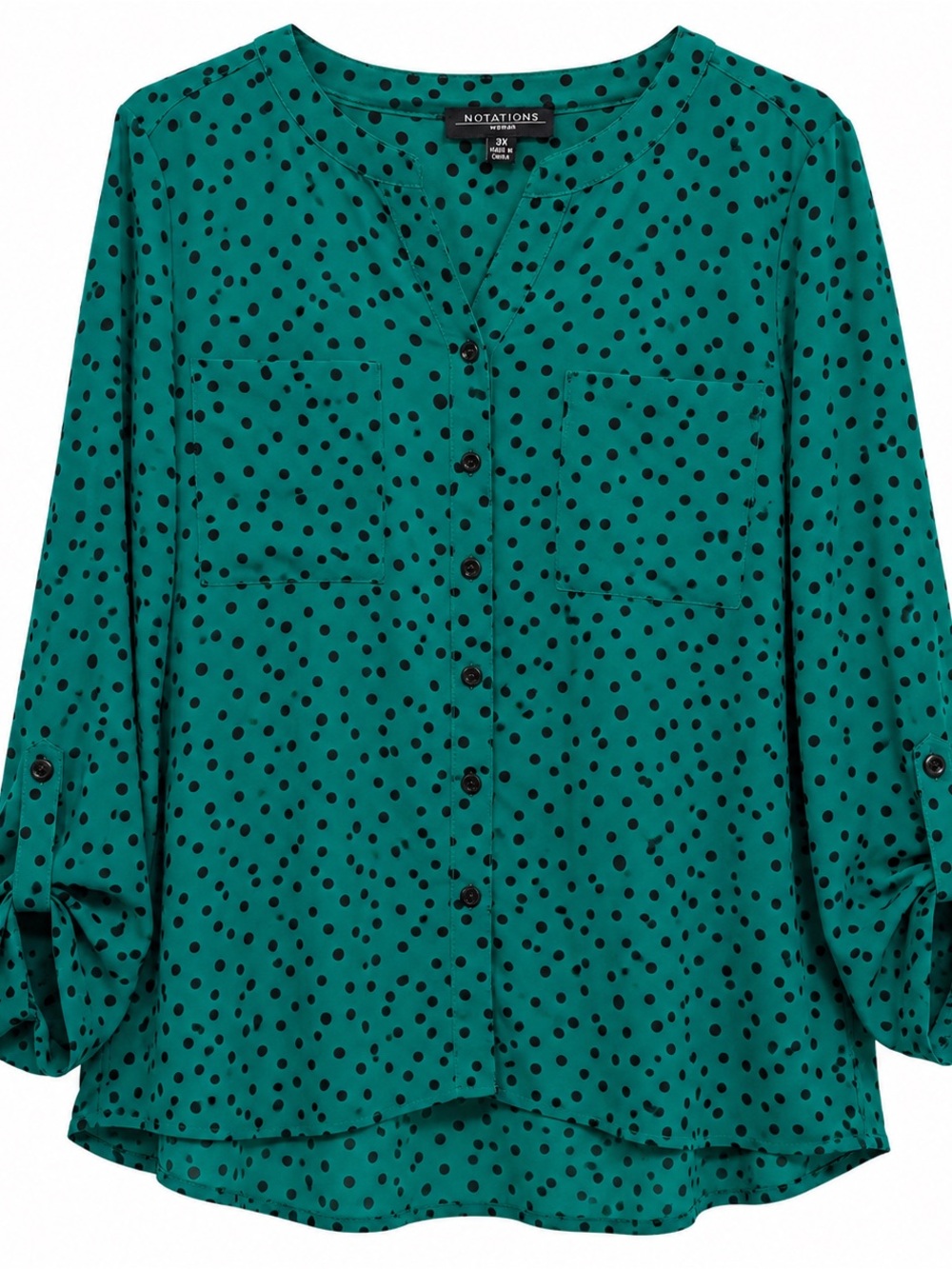 Notations Teal Dot Button-Front Blouse - Picture 2 of 6